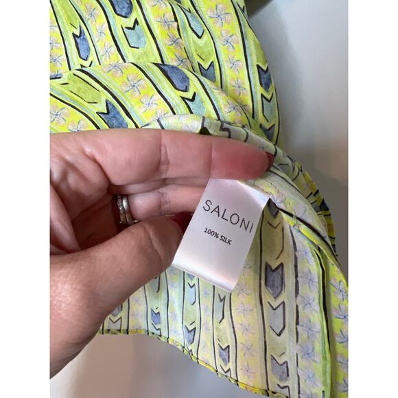 NEW Saloni V-neck Silk Puff Sleeves Josie Top Faience Floral Lime Yellow Sz: 6 - Picture 5 of 7